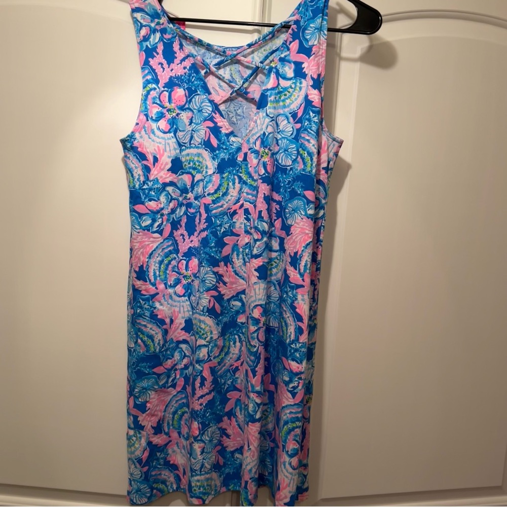 NWT Lilly Pulitzer Kristen Dress Sitting Seaside Blue Tang Sleeveless Mini - Picture 6 of 9